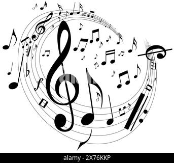 Dessin de notes de musique tourbillonnantes Illustration de Vecteur