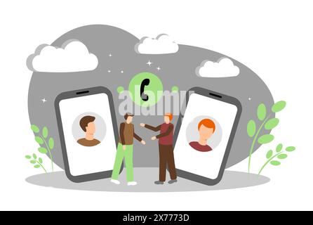 Appel vidéo, vidéoconférence, discussion professionnelle, réunion en ligne. Des hommes parlant au téléphone Illustration de Vecteur