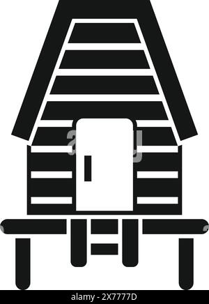 Icône vectorielle noire d'une cabane en rondins simplifiée avec un porche avant et une échelle Illustration de Vecteur