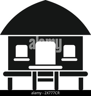 Icône de bungalow noir minimaliste, une illustration vectorielle simpliste d'une maison résidentielle moderne avec un porche, représentant un design et une architecture minimalistes dans l'immobilier Illustration de Vecteur