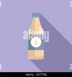 Illustration minimaliste d'une bouteille de boisson avec une étiquette, dans un style de design plat moderne sur un fond violet Illustration de Vecteur