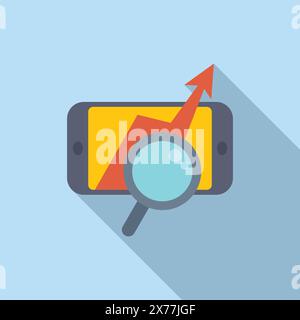 Illustration du concept d'analyse mobile avec des graphiques vectoriels illustrant la croissance de l'entreprise et l'analyse des données sur la technologie des smartphones, y compris des graphiques, des graphiques, des statistiques et des mesures de performance Illustration de Vecteur