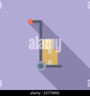 Illustration vectorielle plate d'un camion à main avec des boîtes en carton empilées sur un fond violet Illustration de Vecteur