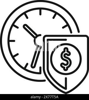 Icône de dessin au trait représentant la sécurité financière et la gestion du temps avec horloge et bouclier Illustration de Vecteur