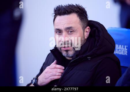 Photo du dossier datée du 15-05-2024 du gérant de Brighton et Hove Albion Roberto de Zerbi. L'entraîneur-chef de Brighton Roberto de Zerbi quittera son poste après le match à domicile de dimanche contre Manchester United, a annoncé le club de premier League. Date d'émission : samedi 18 mai 2024. Banque D'Images