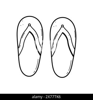 Ardoises, tongs de plage griffonner un croquis sur fond blanc. Illustration vectorielle de chaussures d'été. Banque D'Images