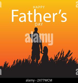 Joyeuse fête des pères avec papa et silhouettes d'enfants Illustration de Vecteur