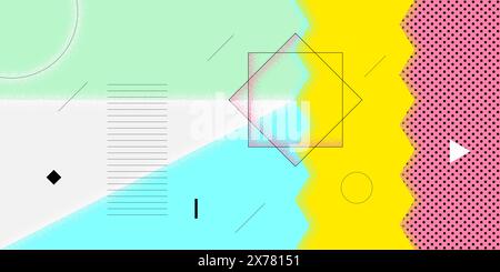 Bannière horizontale abstraite rétro minimaliste de brutalisme estival. Esthétique suisse brutale soleil géométrique. Vacances d'été bauhaus figures modèle design graphique. Œuvres d'art de saison minimalistes modernes et tendance Illustration de Vecteur