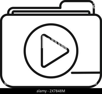 Icône de dessin au trait d'un dossier avec un symbole de bouton de lecture, représentant des fichiers vidéo ou multimédia Illustration de Vecteur