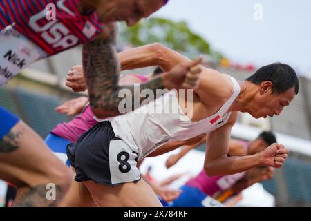 Kobe, Japon. 18 mai 2024. Zhou Peng, de Chine, participe à la finale masculine du 100 m T38 aux Championnats du monde de para Athlétisme qui se déroulent à Kobe, au Japon, le 18 mai 2024. Crédit : Zhang Xiaoyu/Xinhua/Alamy Live News Banque D'Images