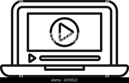 Graphique vectoriel de conception plate noir et blanc moderne d'une icône de contenu vidéo en ligne sur un écran d'ordinateur portable pour le streaming et la lecture. Convient pour le Web. Multimédia. Formation en ligne Illustration de Vecteur