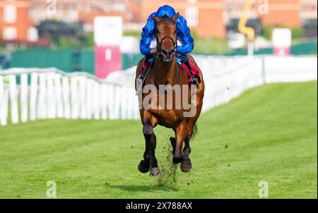 Newbury, Royaume-Uni, samedi 18 mai 2024 ; Diamond Rain et le jockey William Buick remportent les Trial Stakes du Haras de Bouquetot Fillies (listé) pour l'entraîneur Charlie Appleby et le propriétaire Godolphin. Crédit JTW Equine images / Alamy. Banque D'Images