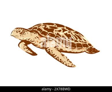WPA affiche art d'une tortue de mer hawksbill ou Eretmochelys imbricata nageant vu de côté fait dans l'administration de projets de travaux ou fédéral art proje Illustration de Vecteur