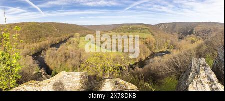 Vue panoramique depuis le belvédère de neuf moulins dans le parc national de Podyji, près de la ville de Znojmo dans la région de Moravie du Sud, République tchèque, Europe. Banque D'Images