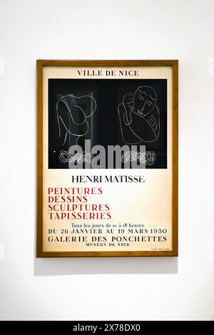 Nice, France - 20 novembre 2023 : affiche pour l'exposition 'Henri Matisse. Peintures, dessins, sculptures, tapisseries' à la Galerie des Ponchettes Banque D'Images