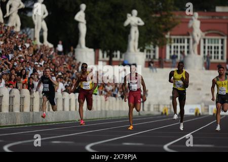 Rome, Italie. 18 mai 2024. Rome, Italie 18.05.2024 : Marcell Jacobs, médaillé d'or olympique de Tokyo 2020, participe et remporte la course d'athlétisme du 100 mètres lors du festival Sprint de Rome 2024 au stadio dei Marmi à Rome crédit : Agence photo indépendante/Alamy Live News Banque D'Images