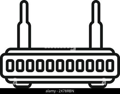 Icône de ligne de routeur sans fil noir et blanc avec antenne pour connexion modem Internet dans l'illustration vectorielle de style plat. Parfait pour le Web, les réseaux et les télécommunications Illustration de Vecteur