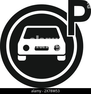 Panneau de stationnement simpliste noir et blanc avec un symbole de voiture indiquant une aire de stationnement Illustration de Vecteur