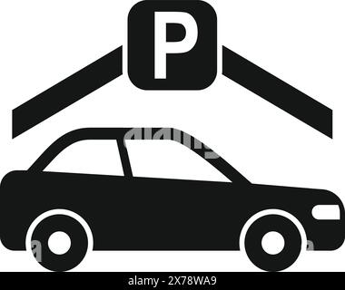 Illustration d'icône de stationnement de voiture simple et minimaliste dans la conception vectorielle noir et blanc, représentant le symbole de transport de véhicule Illustration de Vecteur