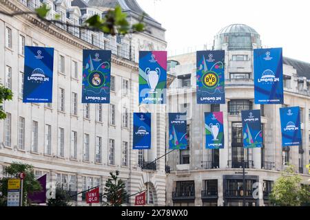 Londres se prépare pour la finale de la Ligue des Champions, qui aura lieu au stade de Wembley le 1er juin 2024. Le match mettra en vedette le club allemand Borussia Dortmund face au club espagnol Real Madrid. Crédit : Sinai Noor/Alamy Live News Banque D'Images