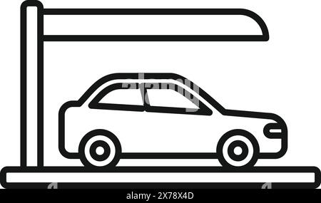 Simple icône de dessin au trait noir et blanc représentant une voiture garée sous un abri de protection Illustration de Vecteur