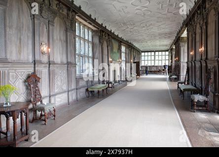 The long Gallery, Ballroom, Haddon Hall, Bakewell, Derbyshire, Angleterre Banque D'Images