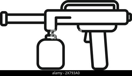 Icône vectorielle d'art de ligne noir et blanc représentant une mitrailleuse avec un magazine Illustration de Vecteur