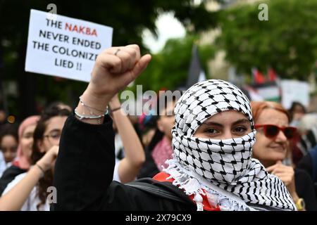 Paris, France. 18 mai 2024. Julien Mattia/le Pictorium - manifestation pro-palestinienne à Paris - 18/05/2024 - France/Ile-de-France (région)/Paris - des milliers de personnes ont défilé en soutien au peuple palestinien et pour commémorer la Journée de la Nakba à Paris le 18 mai 2024. Crédit : LE PICTORIUM/Alamy Live News Banque D'Images