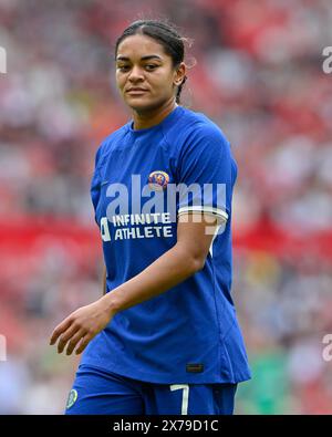 Jess carter de Chelsea Women, lors du match de Super League féminine de la FA Manchester United Women vs Chelsea FC Women à Old Trafford, Manchester, Royaume-Uni, le 18 mai 2024 (photo de Cody Froggatt/News images) Banque D'Images