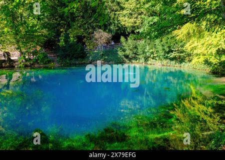 Blue Spring, karst pot, Blautopf, Blaubeuren, Souabe Alb, Bade-Wuertemberg, Allemagne Banque D'Images
