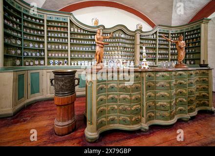 Monastère pharmacie du monastère bénédictin de Schwarzach, Musée allemand de la pharmacie dans le château de Heidelberg, Heidelberg, Bade-Wuerttemberg, Allemagne Banque D'Images