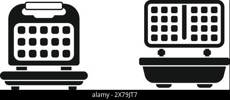 Icônes vectorielles noires représentant un ordinateur portable et un gaufrier, symbolisant la technologie et la cuisine Illustration de Vecteur