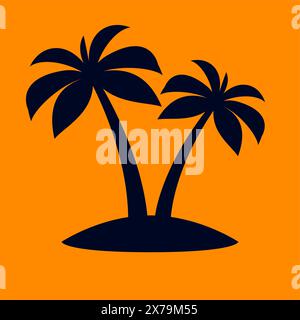 Arbres de noix de coco de la forêt tropicale africaine ou palmiers tropicaux sur fond orange. Silhouette noire simple pour éco Floral logo emblème en Art rétro, ou TR Illustration de Vecteur