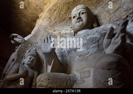 Grottes de grottes de Chine de Yungang Shanxi Banque D'Images