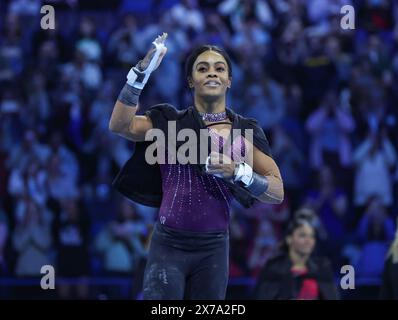 Hartford, Connecticut, États-Unis. 18 mai 2024. Gabby Douglas, ancien médaillé d’or olympique All Around, est présenté avant la classique d’hydratation de base 2024 au XL Center à Hartford, CT. Kyle Okita/CSM (image crédit : © Kyle Okita/Cal Sport Media). Crédit : csm/Alamy Live News Banque D'Images