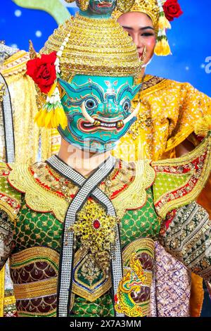 Bangkok, Thaïlande - 13 mars 2024 : Khon Masked Dance est un mélange d'arts, d'artisanat, de danse et de musique thaïlandais. Il est inscrit sur la liste représentative de l’UNESCO o Banque D'Images