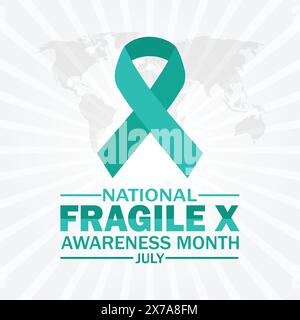 Papier peint national fragile X Awareness Month avec formes et typographie, bannière, carte, affiche, modèle. Mois national de sensibilisation au X fragile Illustration de Vecteur