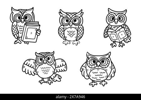 une illustration de hibou dessinée à la main dans le style ligne Illustration de Vecteur