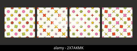 Ensemble de motifs sans couture d'éléments graphiques abstraits. Figurines minimalistes dans le style branché bauhaus memphis. Arrière-plan vectoriel. Illustration de Vecteur