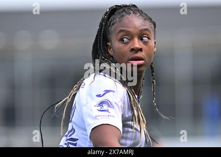 Aalter, Belgique. 18 mai 2024. Esther Buabadi (24 ans) d'Anderlecht photographiée lors d'un match de football féminin entre le Club Brugge Dames YLA et le RSC Anderlecht le 9ème jour de match en play-off 1 de la saison 2023 - 2024 de la Super League belge des femmes du loto, le samedi 18 mai 2024 à Aalter, BELGIQUE . Crédit : Sportpix/Alamy Live News Banque D'Images