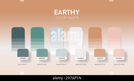 Guide de palette de couleurs dans les collections de thèmes de couleurs terreuses. Inspiration de couleur ou graphique avec modèle de codes. Combinaison de couleurs RVB. Coloris les échantillons pour gra Illustration de Vecteur