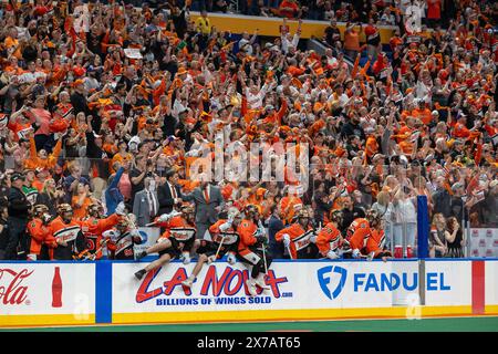 18 mai 2024 : les joueurs de Buffalo bandits célèbrent le Championnat NLL après avoir battu les Firewolves d'Albany. Les Buffalo bandits ont accueilli les Albany Firewolves dans le deuxième match de la finale de la National Lacrosse League au KeyBank Center à Buffalo, New York. (Jonathan Tenca/CSM) Banque D'Images