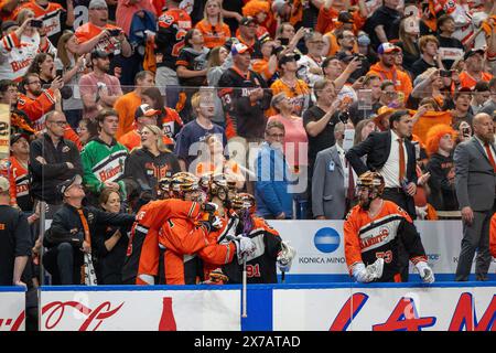 18 mai 2024 : les joueurs de Buffalo bandits célèbrent le Championnat NLL après avoir battu les Firewolves d'Albany. Les Buffalo bandits ont accueilli les Albany Firewolves dans le deuxième match de la finale de la National Lacrosse League au KeyBank Center à Buffalo, New York. (Jonathan Tenca/CSM) Banque D'Images