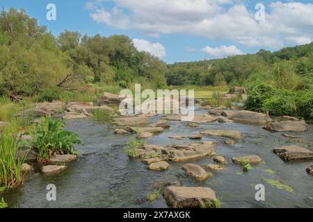 La photo montre le fleuve Bug Sud peu profond en Ukraine. Banque D'Images