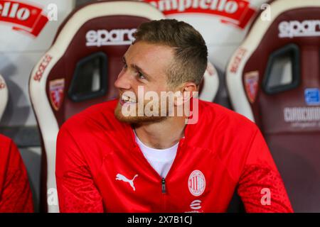 Tommaso Pobega de l'AC Milan lors du match de Serie A entre le Torino FC et l'AC Milan le 18 mai 2024 au stade olympique Grande Torino de Turin, Italie. Banque D'Images