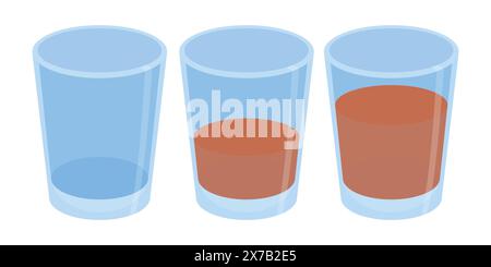 Jeu d'icônes d'illustration de jus d'orange plein, à moitié et vide. Ensemble de vecteur de verre de boisson de jus d'orange. Verre à lait. Icônes de jus d'orange Illustration de Vecteur