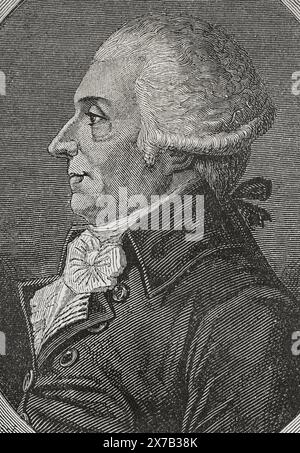 Louis-Bernard Guyton de Morveau (1737-1816) Chimiste et homme politique français. Pendant la Révolution française, il est député à l'Assemblée législative en 1792, membre de la Convention nationale et du Comité de la sécurité publique en 1793. Portrait. Dessin de Liénard. Gravure par Pannemaker. "Histoire de la Révolution française". Volume I, 1876. Banque D'Images