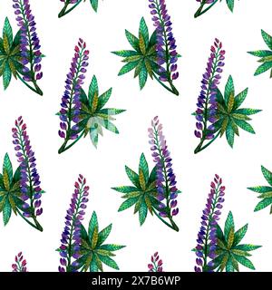 Cette conception dispose d'une disposition continue de fleurs et de feuilles placées sur un fond blanc, créant un motif sans couture Banque D'Images
