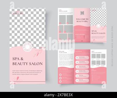 Spa et salon de beauté triple brochure Design Layout, modèle modifiable Illustration de Vecteur