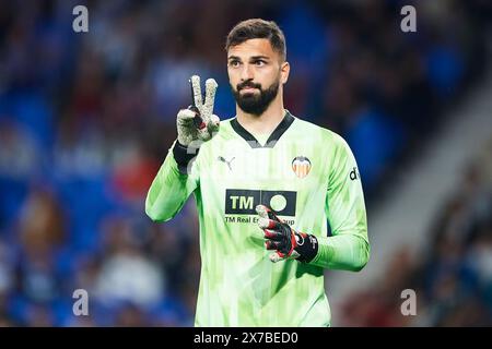 Giorgi Mamardashvili de Valencia CF réagit lors du match LaLiga EA Sports entre Real Sociedad et Valencia CF au stade Reale Arena le 16 mai 20 Banque D'Images